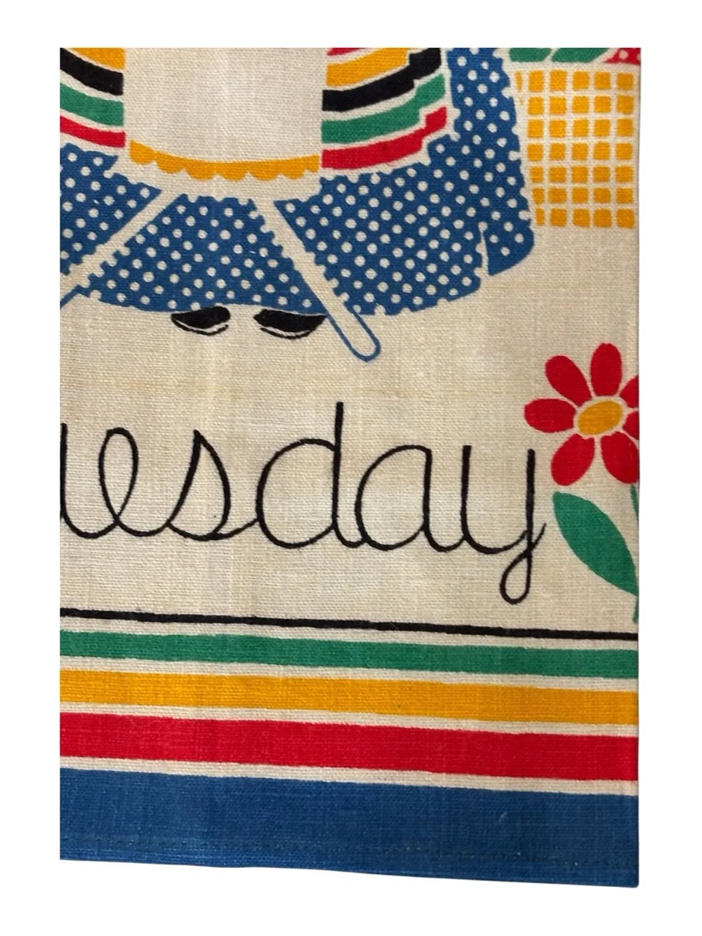 MCM Quality Linens Pure Linen Tea Towel Days Of The Week “Tuesday” Dutch Girl